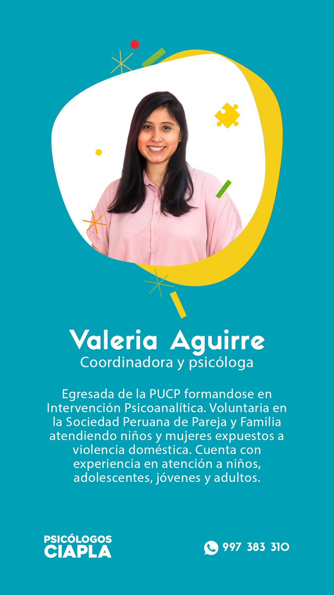 ciapla's tweet photo. Conoce a Valeria Aguirre, actual coordinadora del equipo de terapeutas de Psicologos Ciapla. Gracias Valeria, por facilitar diariamente nuestra tarea clínica e impactar positivamente en cada persona que acude a nuestra institución.  https://t.co/m1drUExjkI https://t.co/0SOCw7WCm2