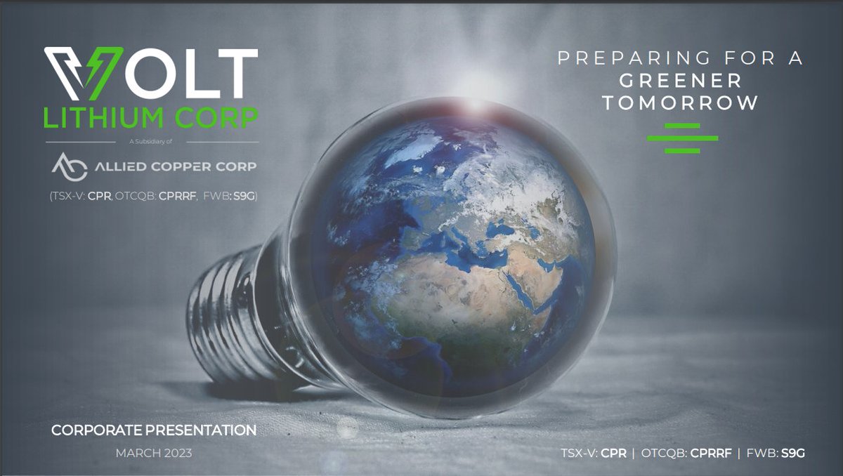 LibertyStreamIP's tweet image. Volt recently updated our corporate presentation, following the news of our #pilotproject! We keep all company information, presentations and news updated on our website - be sure to check it out 📷📷 alliedcoppercorp.com/investors $CPR $CPRRF #lithium #energy #BatteryMetals #EVs