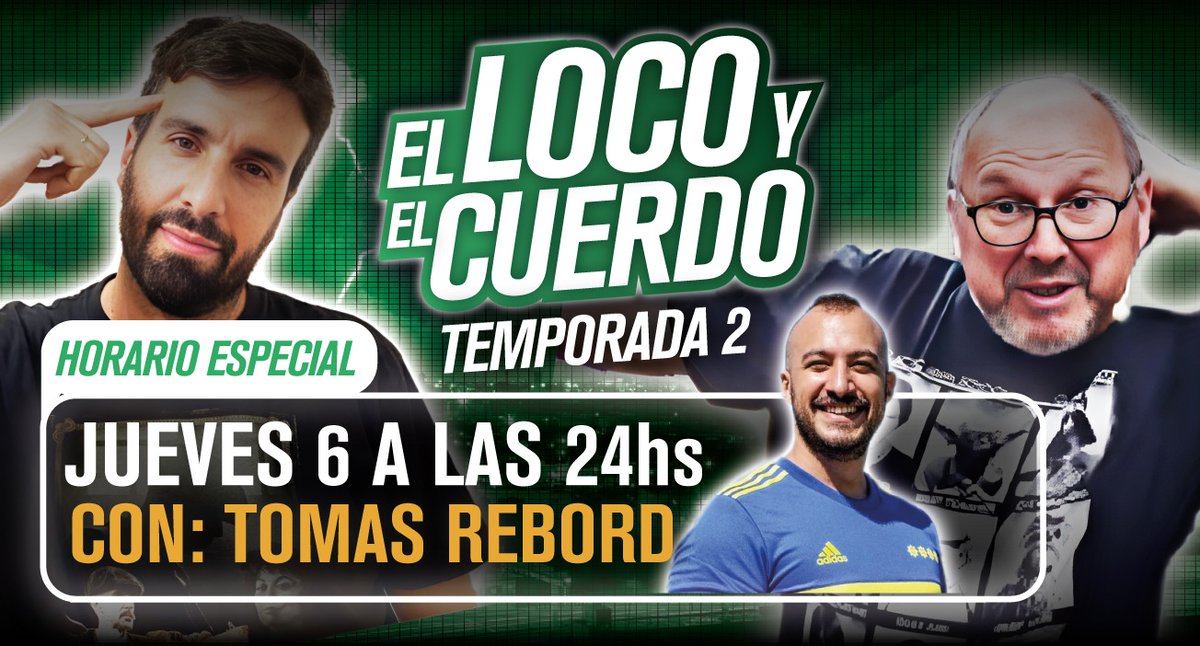 FlavioAzzaro's tweet image. MAÑANA LOS ESPERAMOS CON DUKA EN &quot;EL LOCO Y EL CUERDO&quot;, LARGAMOS A LAS 12 DESPUÉS DEL PARTIDO DE #BOCA.

NOS VA A VISITAR: TOMÁS REBORD (@tomasrebord)

Les dejo el link para que se suscriban:

youtube.com/@FlavioAzzarook