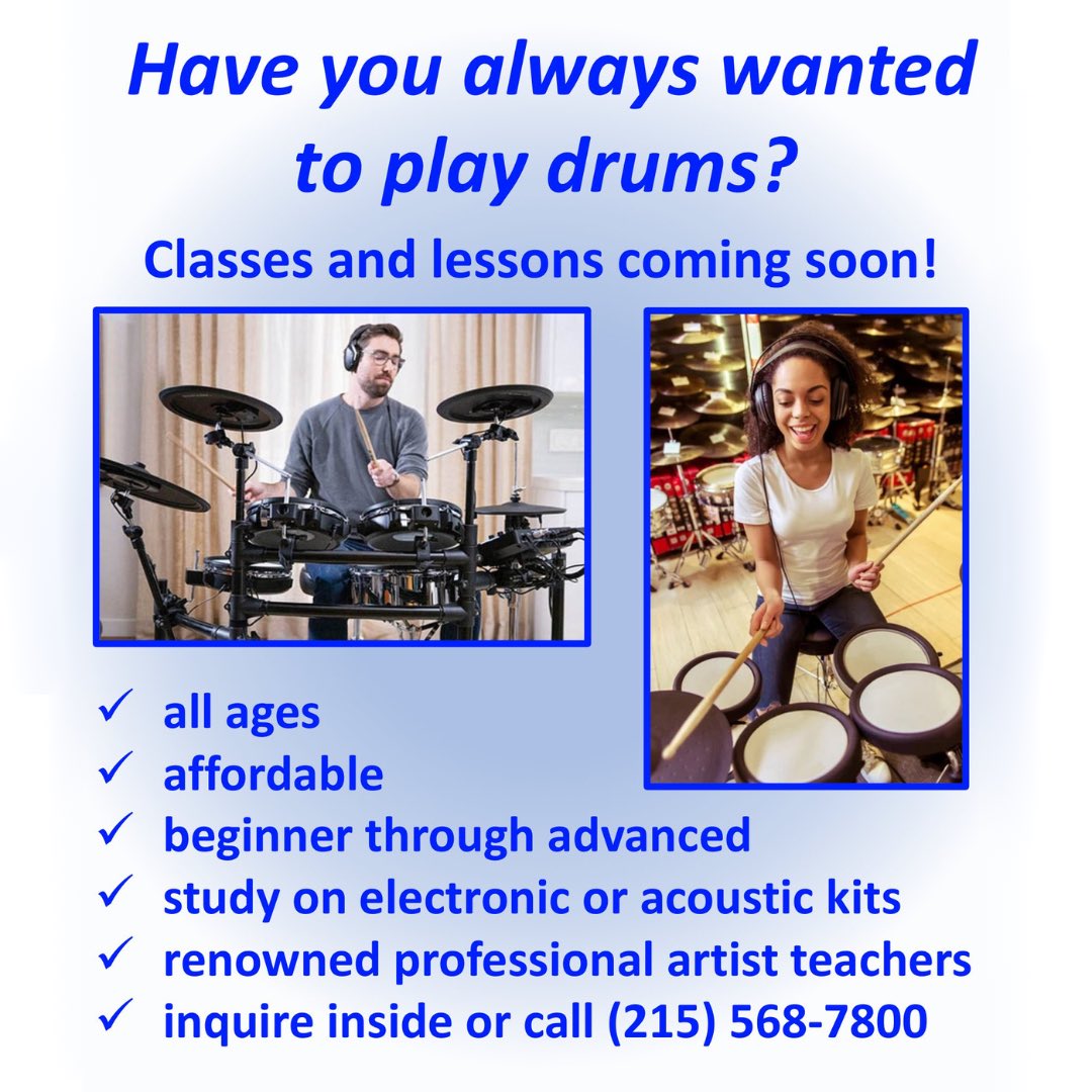 Do you know someone interested in learning how to #PlayTheDrums? Lessons are coming soon to our store! A #DrumClass for the public will now be taught by renowned professional #ArtistTeachers from @UArts at 1718 Chestnut St. Call (215) 568-7800 to inquire 🥁 #JacobsMusicCompany