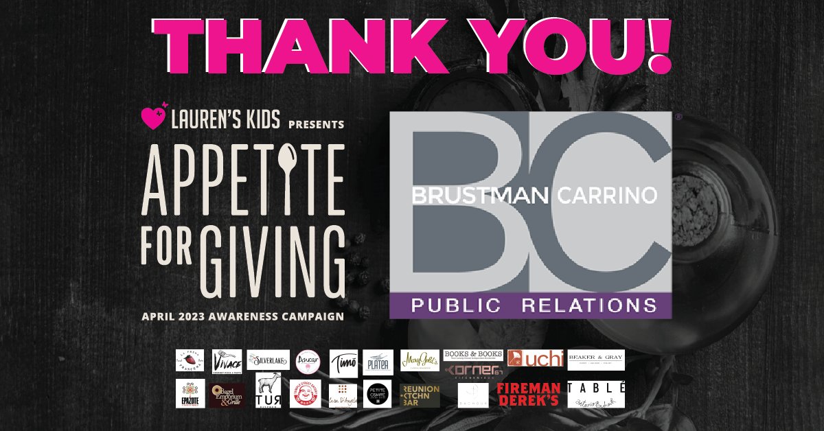 Our Appetite for Giving campaign is in full swing, &amp; we can't thank our incredible partners at <a href="/bcprsocial/">Brustman Carrino PR</a> enough for helping us amplify our efforts to dine, donate, &amp; stop child abuse this month! Make a reservation to dine for a cause today! bit.ly/3ze4OJ6 #SAAM