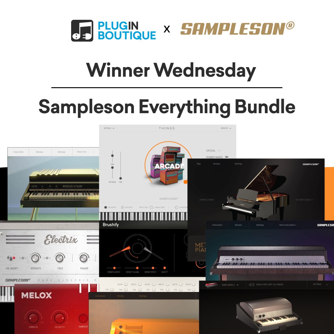 PluginBoutique's tweet image. We have partnered up with Sampleson to give you the chance to win every Sampleson plugin on our site! (18 in total)😱 🎉
​
To enter, simply follow us - 
@PluginBoutique
 
 &amp;amp; retweet this tweet!
​
​The winners will be announced next Wednesday.
