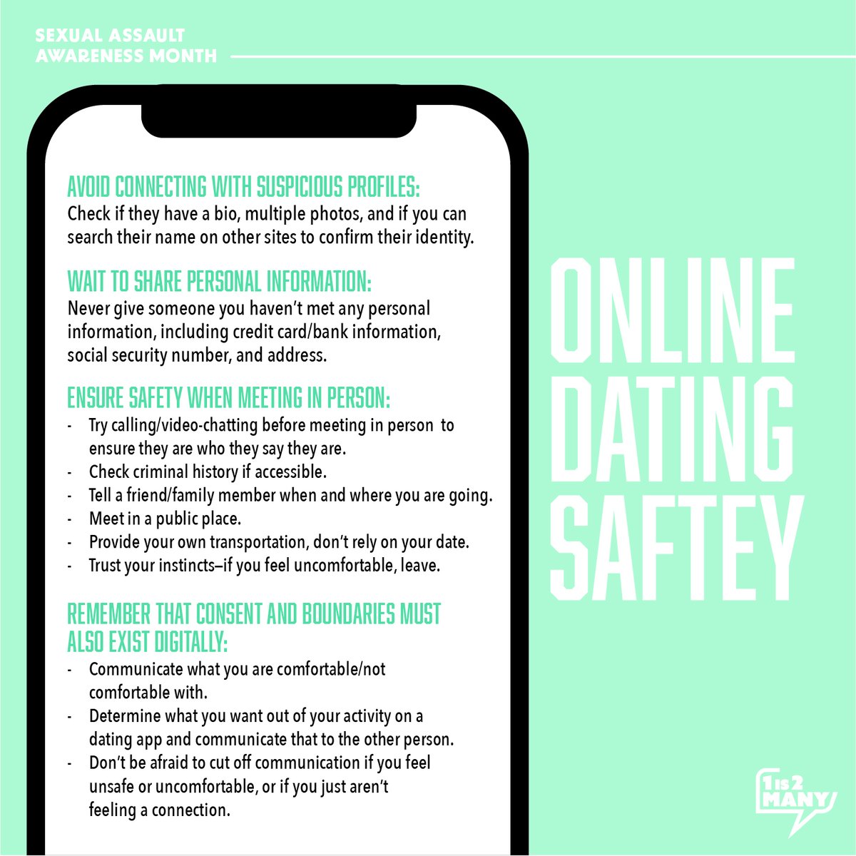 Online dating can be a great way to meet new people, but it's important to prioritize your safety. Take the time to research your matches, trust your instincts, and set boundaries.

#SAAM2023 #OKSTATE1IS2MANYSAAM