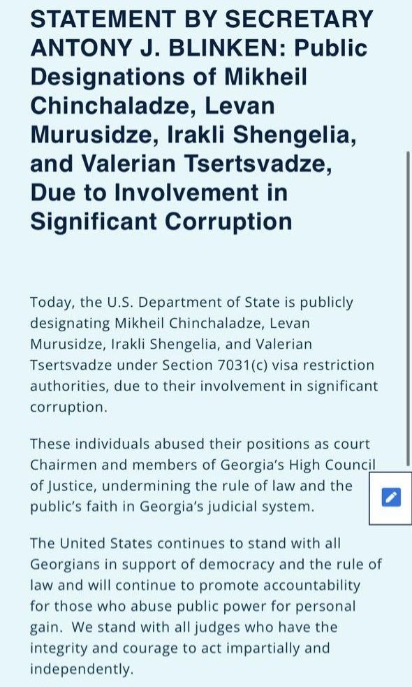 Ivanishvili's judicial clan sanctioned by the US. Hallelujah!
