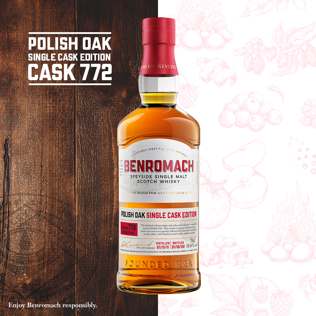 Introducing Benromach Polish Oak single cask editions, a new limited series of five single cask releases! Each of these exquisite single malts has been aged exclusively in Polish oak casks, resulting in five distinct flavour profiles. Limited availability, selected markets only.