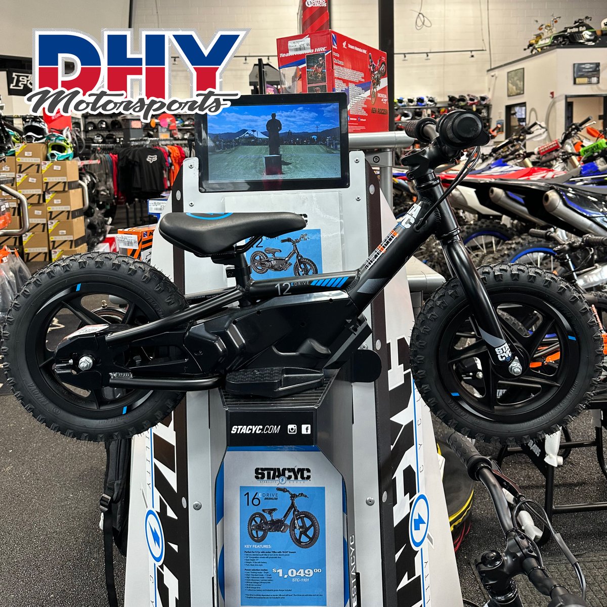 Come in or call our parts department and askabout our special deal on Stacyc E12 Bikes!!