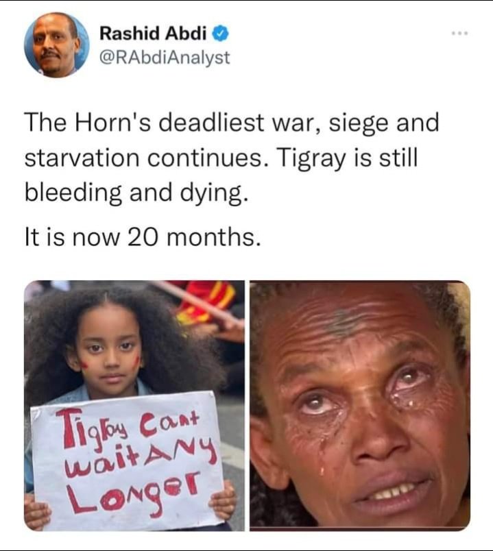 #Tigray is STILL Bleeding & Dying

Due to 🇪🇷 & Amhara Forces
📌 Siege & Starvation continues.
And
ToDay Marks8️⃣7️⃣1️⃣DaysOf #TigraySiege = #TigrayGenocide‼️

#TigrayCantWaitAnyLonger

@SecBlinken @JamesCleverly @ABaerbock @MinColonna @StateDept @NorwayMFA @dfatirl @Haavisto @SweMFA