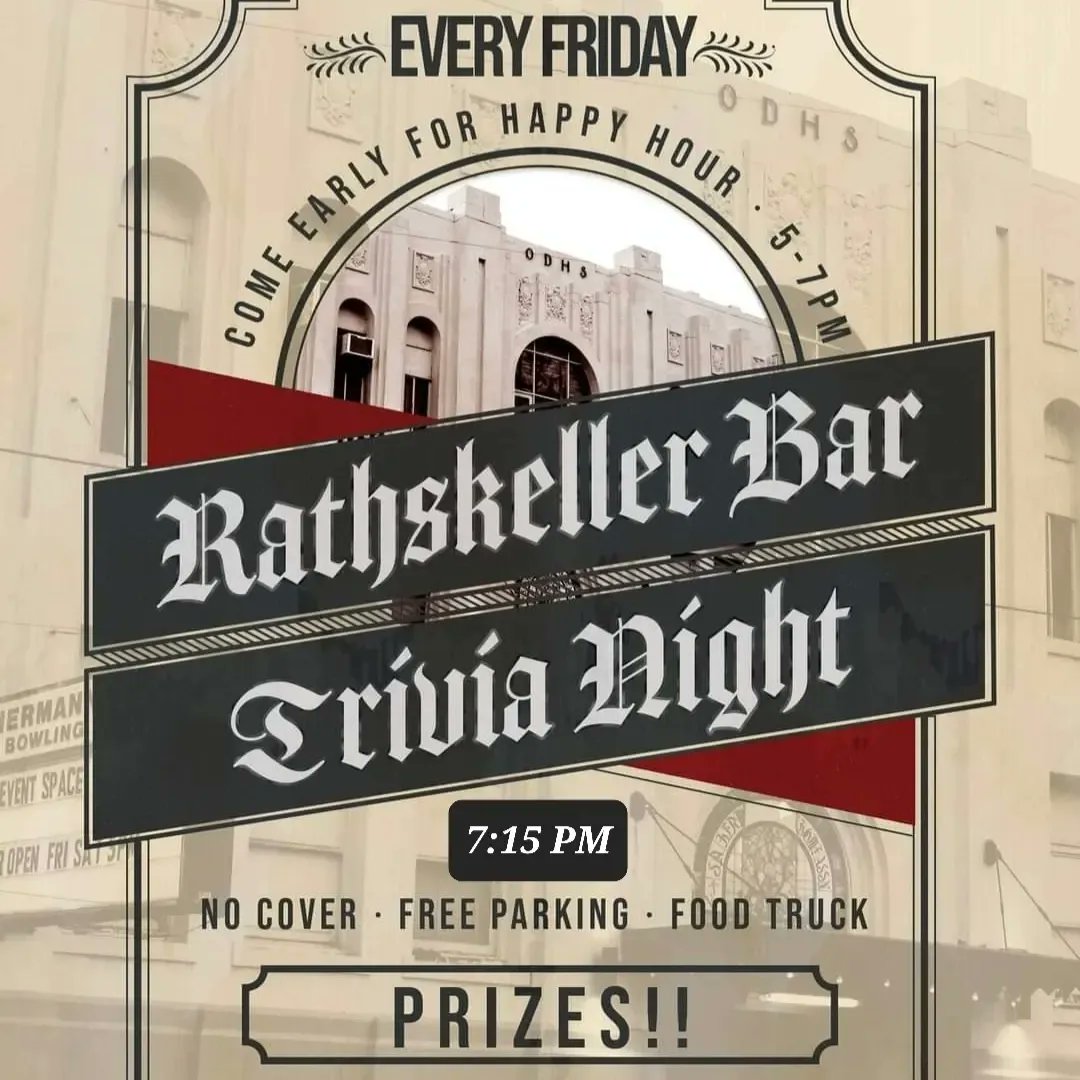BKTrivia's tweet photo. It's Friday so that means Trivia at Rathskeller! Quiz starts about 7:15 so get there early to get a good seat. Arrive between 5pm and 7pm to get those happy hour prices. Don't forget to check out today's hints and updated standings. We have 2 teams currently tied for 2nd! https://t.co/mYp0UlRGPe