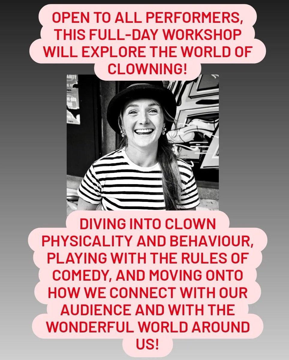 🔴 CLOWNING WORKSHOP 🔴 24TH APRIL - SOHO, LONDON 😁 

LIMITED SPACES! ⏰️
FULL DAY ONLY £15! 🥳

BOOK HERE: tinyurl.com/snh3xerk

#actorsworkshop #London #clowning