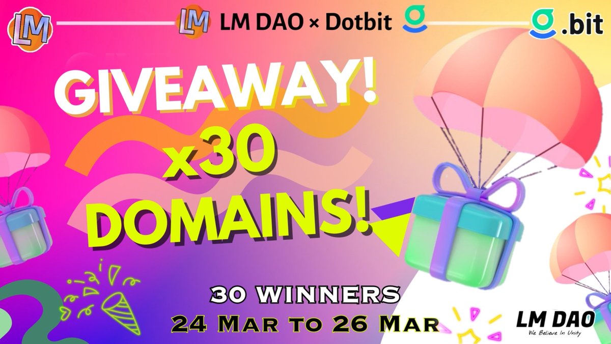 LMAlphaX's tweet image. 📣 Big Prize Pool #Giveaway 🔥

😱 Reward Pool : 
🎁• 30 #Free  Domain (5 Character)

To Enter:
✅ Follow @dao_lm
 and @dotbitHQ 

✅ Like, RT &amp;amp; Tag 5 Friends
✅ Finish gleam tasks: giv.gg/lmdao-dotbit

ENDS IN 2 DAYS ⏰

#Airdrops #domain #NFTs