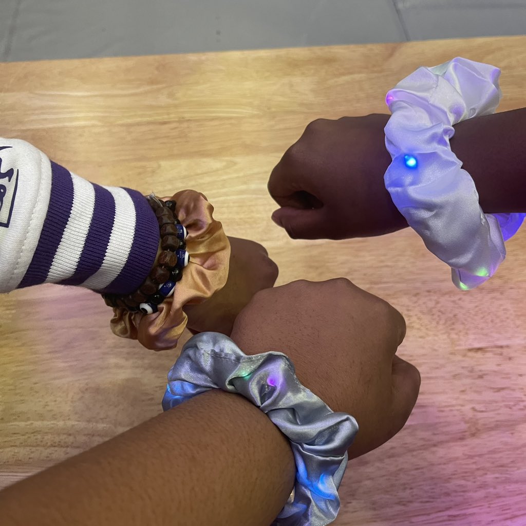 Our scrunchies keep us safe so we can stay CHARGED UP!💜⚡️ #PCHGameday #GirlsLoveRobots