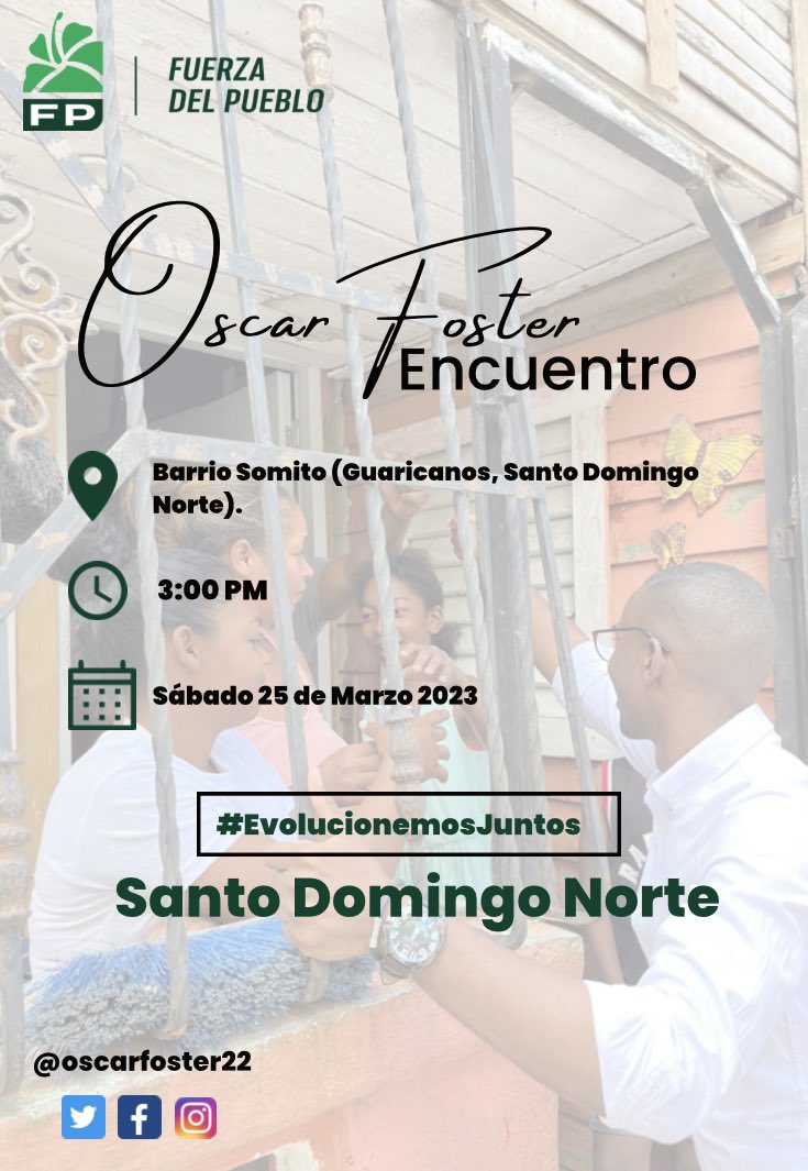 oscarfoster22's tweet image. Acompañamos y se parte de este gran encuentro. 🫵🏽
#EvolucionemosJuntosSDN #OscarFosterRegidorSDN #OscarenlascallesSDN