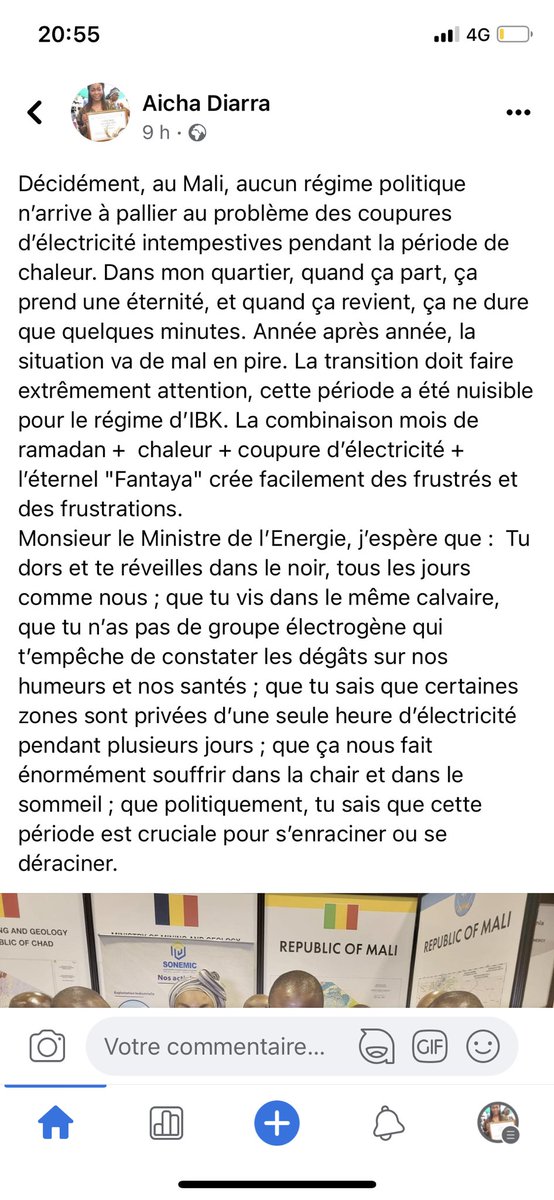 AichaDiarra2's tweet photo. Décidément, au Mali, aucun régime politique n’arrive à pallier au problème des coupures d’électricité intempestives pendant la période de chaleur. Dans mon quartier, quand ça part, ça prend une éternité, et quand ça revient, ça ne dure que quelques minutes. https://t.co/6jYsTPPV1m