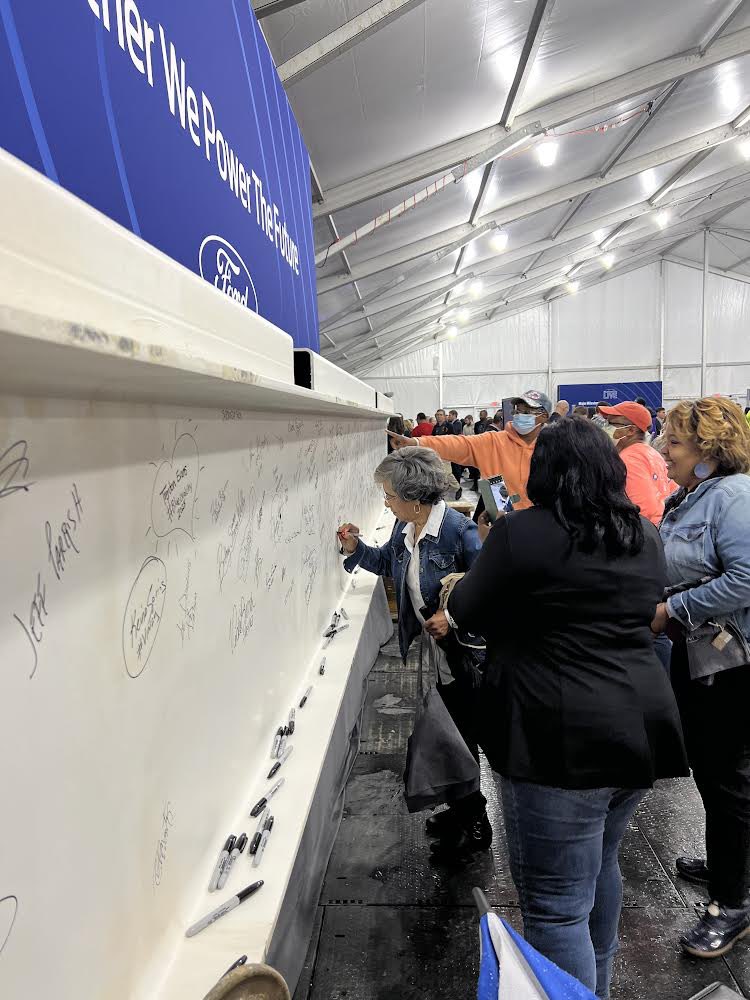 One of our guests at BlueOval City Live, Carolyn Flagg left her mark on <a href="/blueovalcity/">Ford at BlueOval City</a> by signing this steel beam that will be part of the <a href="/BlueOval_SK/">BlueOval SK</a> Battery Plant. #BlueOval_TN