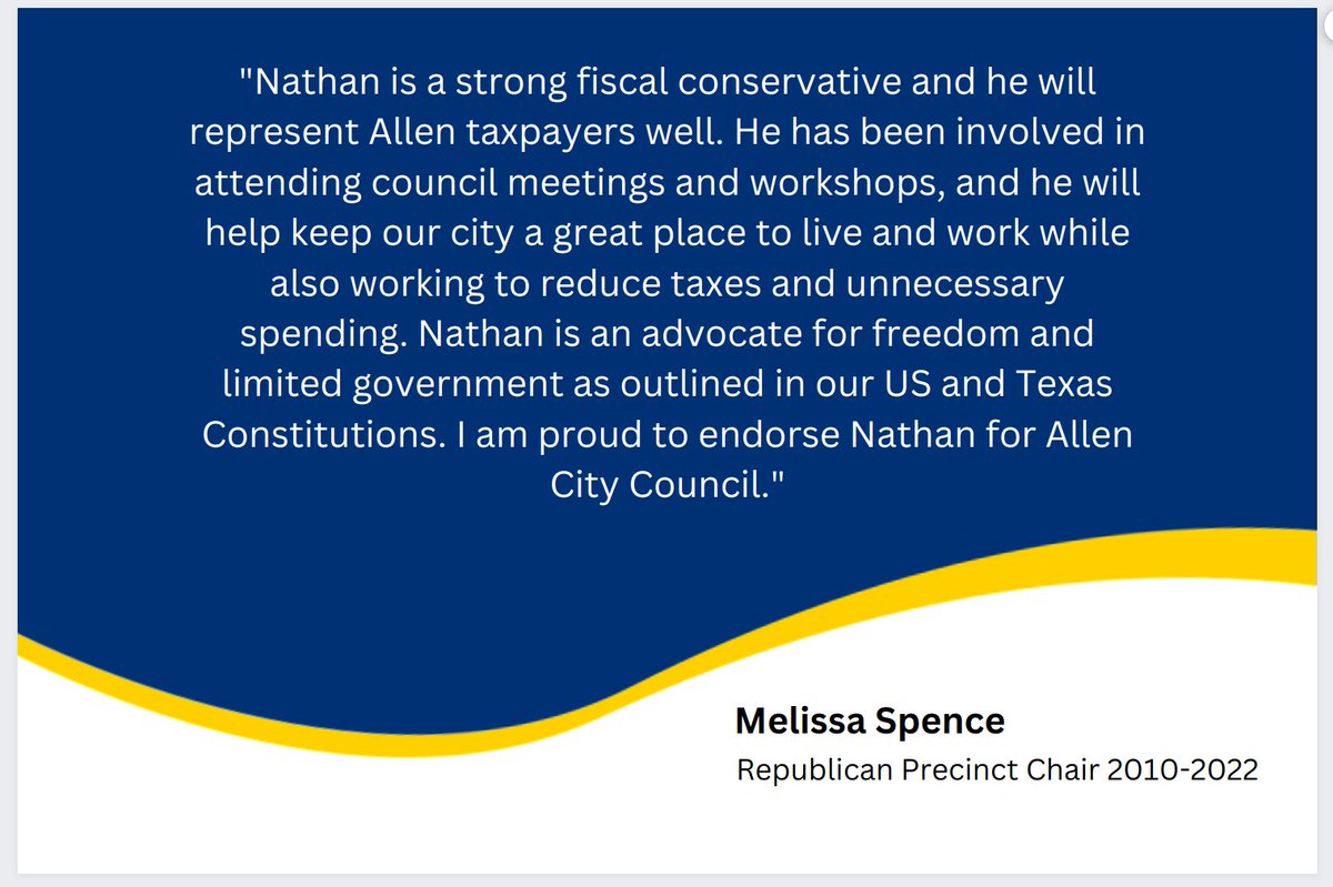 Thank you, Melissa, for the endorsement!
#LimitedGovernment #CityCouncil #election2023