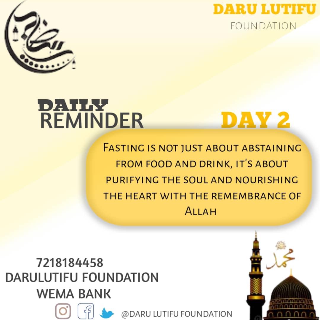 darulutifu's tweet photo. Fasting is not just about abstaining from food and drink, it's about purifying the soul and nourishing the heart with the remembrance of Allah.
#DLF
#DailyReminder
#Day2
#Ramadan2020
#Ramadan1444 https://t.co/hIduP11vYt