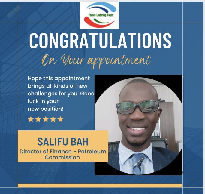 Congratulations to Salifu Bah on his well-deserved appointment as Director of Finance! Wishing you all the best in your new role! #FinanceDirector #Congrats @esawaneh @MFatty3 @Lickasette @betty_marong  @Salbahaq