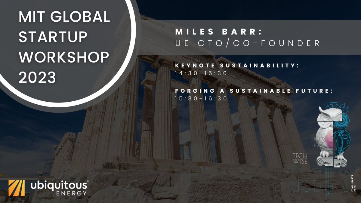 Catch our Co-founder/CTO, Miles Barr at @MITGSW 2023. See Miles during the Keynote Sustainability session, and the Forgoing A Sustainable Future panel Friday, March 31st, in Athens, Greece. Learn More: hubs.li/Q01J6ggx0 #UbiquitousEnergy #MITGSW2023 #Sustainability