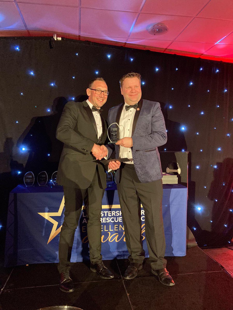 The winner of the Community Champion Award is … Matt Basey (Firefighter, Oakham)! For his work with a local mental health charity and starting a shoe box gift appeal. He also performed life saving CPR off duty at a rugby match. #LFRSAwards