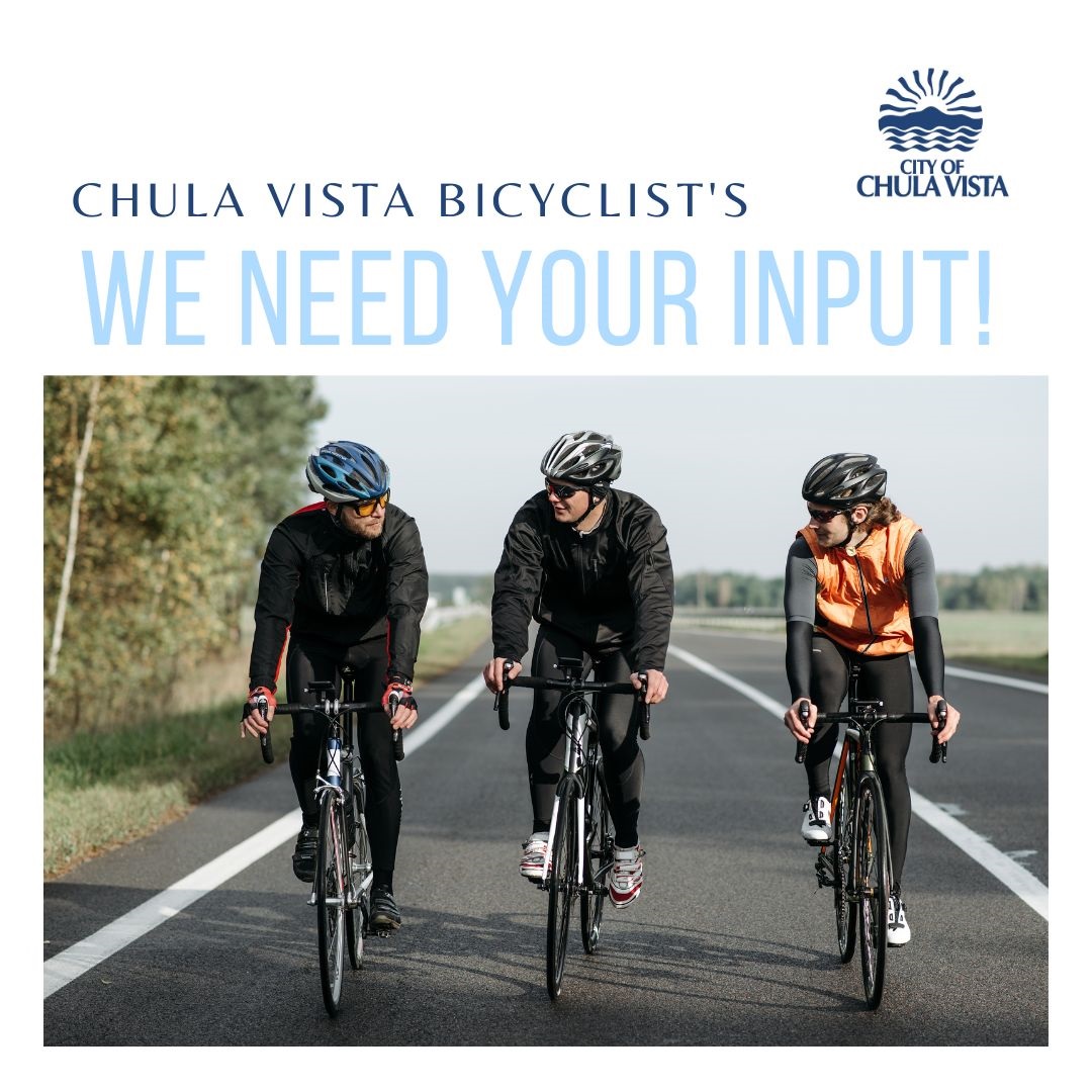 thinkchulavista's tweet image. Help us better understand local bicyclists' experiences in #ChulaVista. We would appreciate your participation in a public survey to provide input regarding the city’s bicycle network. Survey open through Wednesday, April 5.  Survey Link:  surveymonkey.com/r/BFC_Spring23  #Bicyclists