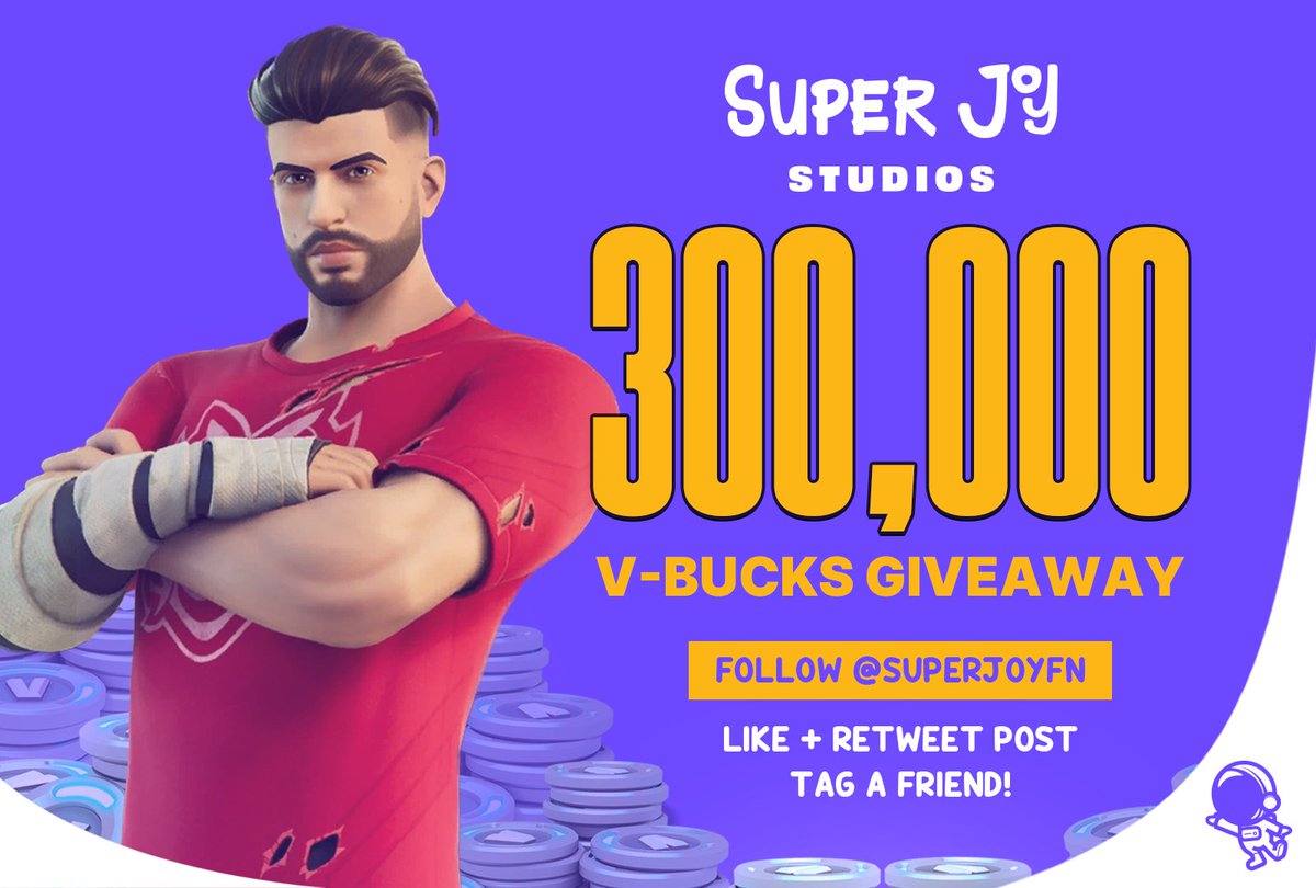 Celebrating the launch of @SuperJoyFN, my new game studio, by giving away 300K V-bucks to 60 lucky winners - that's 5K each! HERE'S HOW TO ENTER ⬇️ • FOLLOW @SuperJoyFN • LIKE + RETWEET THIS POST • TAG A FRIEND