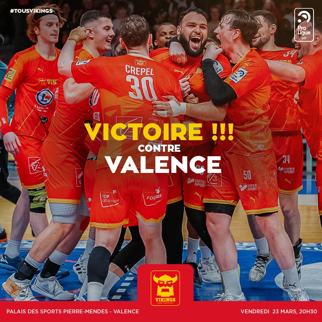 Fin du match ! 

Encore une belle copie 👏 
Félicitations à nos Vikings qui s’imposent sur un score de 2️⃣8️⃣-3️⃣5️⃣ à Valence Handball ! 

#tousvikings