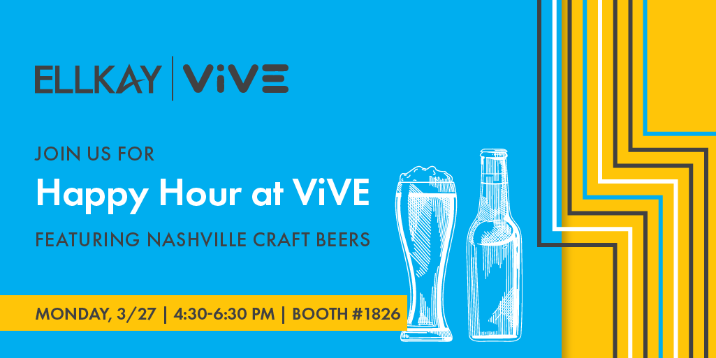 In case you needed a reason to visit #TeamELLKAY at booth 1826 at #ViVE2023, during Monday's Happy Hour at the booth we'll be serving local Nashville craft beers from 4:30-6:30pm! Stop by for a sip and a smile!