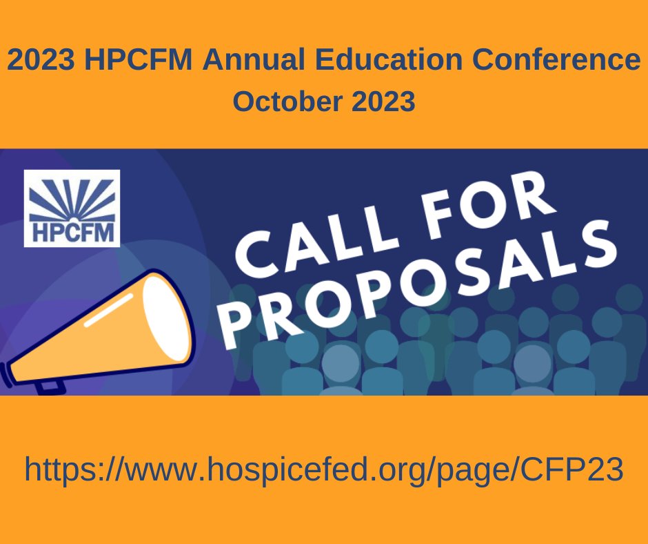 HPCFM's tweet photo. This is your chance to speak at and attend, the largest, end-of-life and palliative care conference! HPCFM is accepting proposals for its Annual Education Conference in October 2023.   
https://t.co/dHOKcHVVX5
#hospice #palliativecare #seriousillnesscare #HPCFM https://t.co/C4Hb0yBW7j