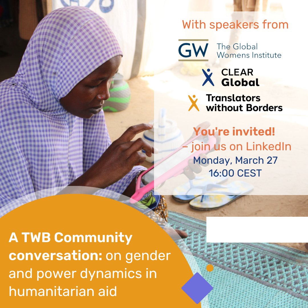CLEARGlobalOrg's tweet photo. Your invite to our upcoming LinkedIn Live: A #TWBCommunity Conversation: on #gender, #womensequality, and power dynamics in #humanitarianaid. With @GWUGlobalWomen! Click attending and mark your calendar - Monday, March 27 at 1600 CEST! https://t.co/q4F2YWYN2X https://t.co/WuemeBpx44