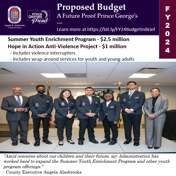 Our youth are the future of this County and State, and we must give them opportunity to succeed. That’s why in my FY 2024 proposed budget, we are continuing to fund programs like our summer jobs program and wrap-around services for youth. Learn more: bit.ly/FY24BudgetInBr…