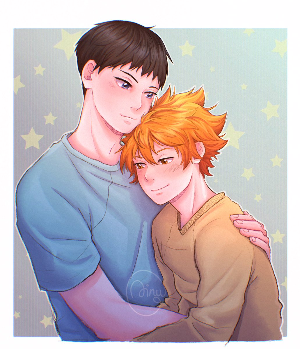 2boys multiple boys male focus yaoi orange hair blush hug  illustration images