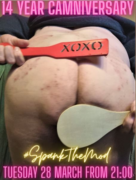 Cam4Zoomo's tweet photo. Coming Tuesday March 28 it will be 14 years ago that I joined the @Cam4 community. To mark the occasion I will be doing a special trademark #SpankTheMod show
Please join me from 21:00 CET for some reminiscing and spanking fun!! https://t.co/2LRVrj67hH