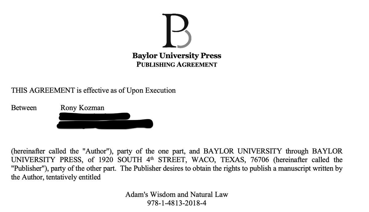 It's now signed and official! My 1st book will be published by <a href="/Baylor_Press/">Baylor Press</a>. I argue for an ancient Jewish tradition of natural law. Some Jewish texts, like Romans, blend Adam's wisdom &amp; Israel's law to make arguments about moral knowledge, moral ability, and God's justice