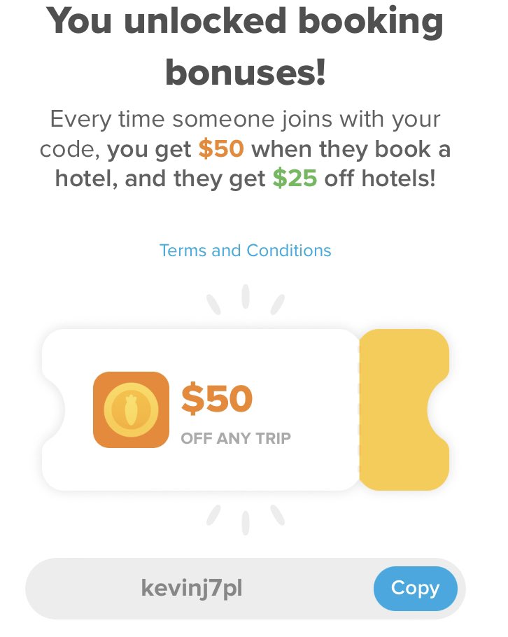 More Hopper free wallet money for trips :

Just download Hopper and enter the referral (last time Hopper is allowing me to give out 10 they reset it for me 5x).