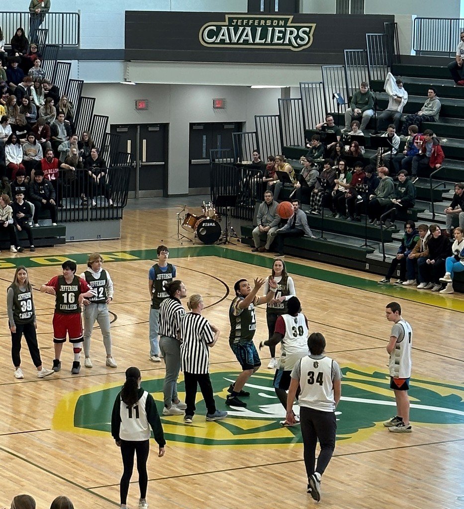 SFJeffersonHS's tweet photo. As part of Inclusion Week, the Unified Basketball Team took the court Thursday morning in front of a packed house! JHS students cheered on the team as they showed off their skills. https://t.co/93DglkJoRa