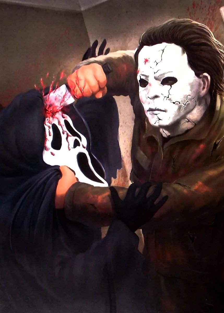 TheGhostHost's tweet photo. "Michael Myers vs. Ghostface" piece by artist unknown! π± π
Happy #FrightFriday! πͺ π©Έ
#Halloween #MichaelMyers #Scream #Ghostface #ScreamMovie #Ghostmyers #GhostShape #Horror #HorrorArt #Art #FanArt https://t.co/9PKlVlcDHT