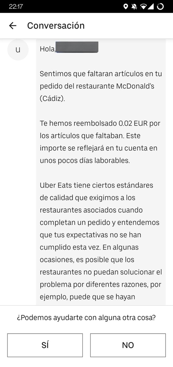 Pido el menu no me llegan las bebidas y los hijos de puta me rembolsan 2 centimos <a href="/ubereats_es/">Uber Eats España</a>.