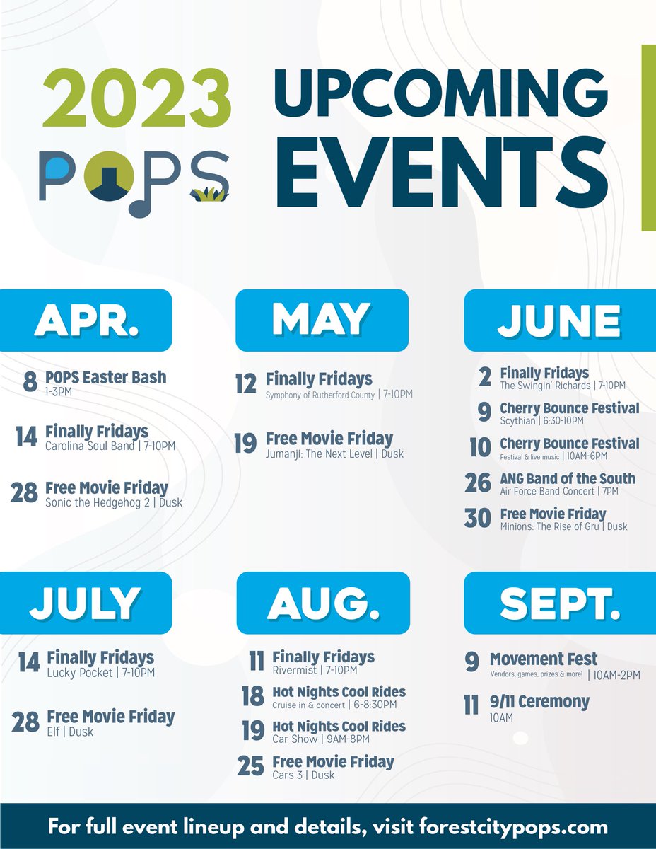 We hope the warm weather has you excited for the upcoming events season at POPS! Mark your calendars for a summer full of concerts, movie nights, festivals, and more! 🌞