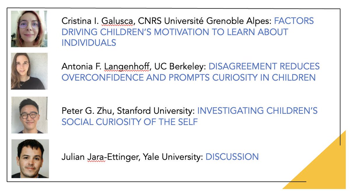 How does children's social environment shape their curiosity and exploration? Come to our SRCD symposium with @JaraEttinger , @CGalusca, and @petergzhu on Saturday at 1:30 pm to find out! @SRCDtweets