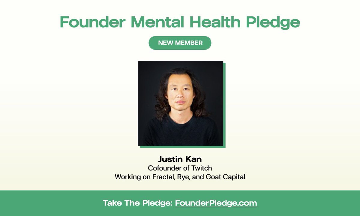 naveed_l's tweet photo. So excited to share that @justinkan has personally taking the Founder Mental Health Pledge (@Founder_Pledge)! 

Justin has done a ton to destigmatize founder mental health by sharing his own story and we're honored to have him officially be part of the #FounderPledge movement. https://t.co/YWYCBJr47F