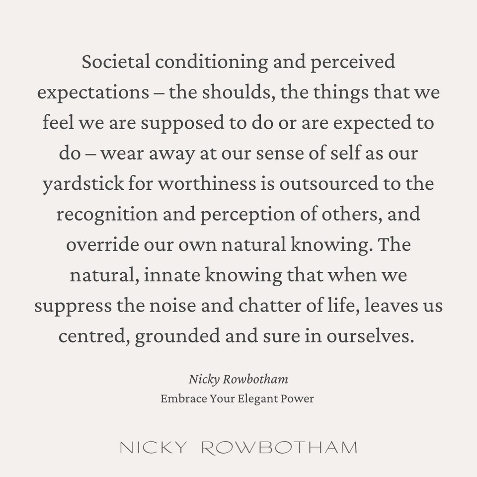 NickyRowbotham's tweet photo. Societal conditioning and perceived expectations – the shoulds, the things that we feel we are supposed to do or are expected to do – wear away at our sense of self as our yardstick for worthiness is outsourced to outside of ourselves. https://t.co/ZDmZ8oqnzw