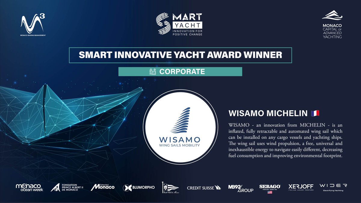 Monaco Smart & Sustainable Marina (@smartyachtingm) on Twitter photo Congratulations to #wisamo <a href="/Michelin/">Michelin</a>, #NLComposites & #Lineat for winning the 2023 Smart Innovative Yacht Awards 🏆
Thank you to all our partners, jury members & participants!
RDV in Sept. 24-25 <a href="/yachtclubmonaco/">Yacht Club de Monaco</a> for the 3rd #MonacoSmartMarina 🌍
<a href="/MonacoMarinaMa1/">Monaco Marina Management</a> <a href="/BlumorphoSAS/">BLUMORPHO</a> Congratulations to #wisamo <a href="/Michelin/">Michelin</a>, #NLComposites & #Lineat for winning the 2023 Smart Innovative Yacht Awards 🏆
Thank you to all our partners, jury members & participants!
RDV in Sept. 24-25 <a href="/yachtclubmonaco/">Yacht Club de Monaco</a> for the 3rd #MonacoSmartMarina 🌍
<a href="/MonacoMarinaMa1/">Monaco Marina Management</a> <a href="/BlumorphoSAS/">BLUMORPHO</a>