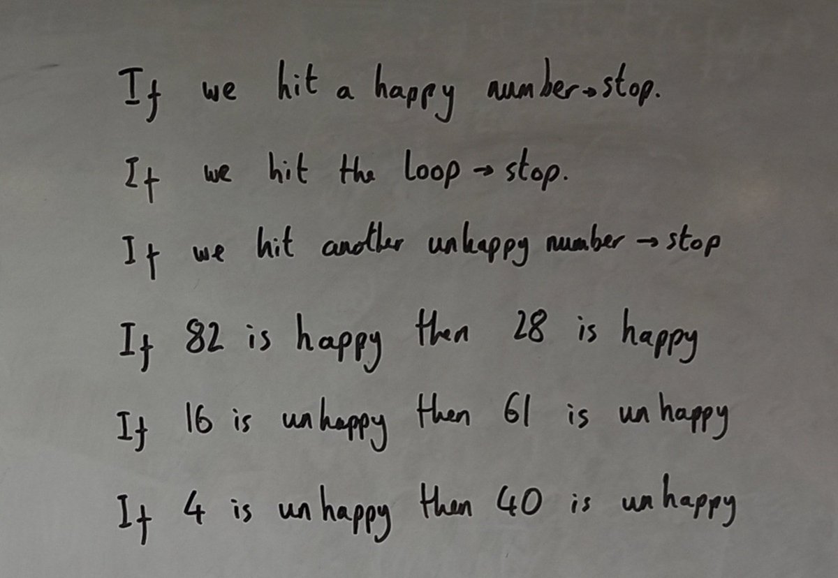 BucksburnMaths's tweet photo. Ended the week with #s1maths working out Happy Numbers. An opportunity to follow instructions, practice basic arithmetic, organise results, and make predictions and spot patterns. Hectic lesson but lots of great discussion. https://t.co/BXMOAtrM3X