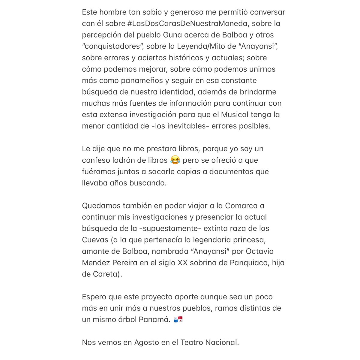 Re-descubriendo Nuestra Historia, Identidad y Origenes🇵🇦

Gracias profesor Bernal Castillo y Tatiana Alba, de la Oficina de los Pueblos Indígenas de la Universidad de Panamá, por contribuir tan valiosa información para mi próxima obra musical

Hoy es un día muy importante para mí