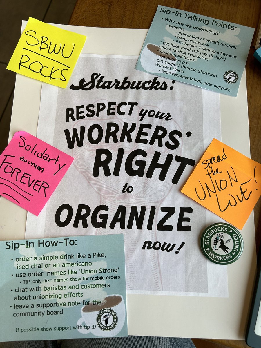marie_langevin's tweet photo. We’re out here in Newton, Ma today supporting @Starbucks workers right to organize! Stop by to show some love, write a post it, and talk to the baristas about what a union means for them!
#UnionStrong #sipin #starbucksworkersunited @SBWorkersUnited https://t.co/z7Foway6rh
