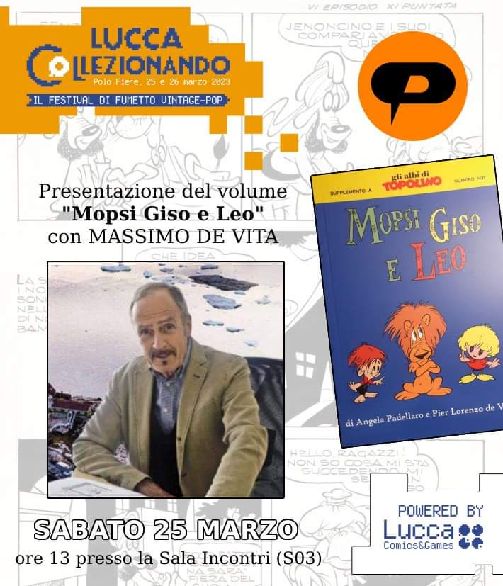 Domani si parte! 

L'appuntamento è al nostro stand e poi presso la sala incontri della fiera, dove presenteremo insieme a Massimo De Vita il volume "Mopsi Giso e Leo", le avventure del trio di personaggi disegnate dal padre Pier Lorenzo De Vita.

#Papersera #LuccaCollezionando
