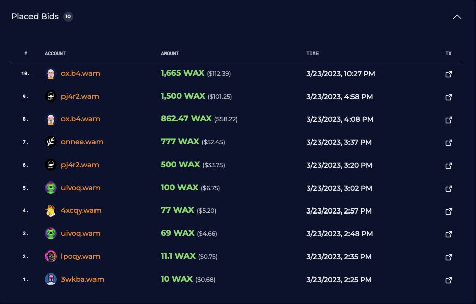 CryptoFlash10's tweet image. A lot of action on my 2 year 1 of 1 auction already! 10 bids so far from some of the best people on #WAX! Lets see where this goes and don't forget, whoever holds that 1 of 1 will be airdropped every NFT I make for the next year!

AUCTION LINK:
wax.atomichub.io/market/auction…

#WAXP #NFT