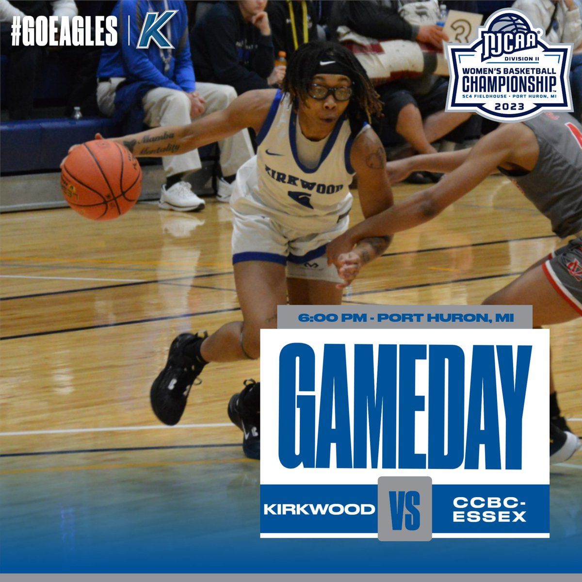 🏀🔹𝔾𝔸𝕄𝔼𝔻𝔸𝕐🔹🏀

𝙉𝙖𝙩𝙞𝙤𝙣𝙖𝙡 𝙏𝙤𝙪𝙧𝙣𝙖𝙢𝙚𝙣𝙩 - 𝙎𝙚𝙢𝙞𝙛𝙞𝙣𝙖𝙡

⏰ 6:00 PM (ET) / 5:00 PM (CT)
🆚 CCBC-Essex 
📍 Port Huron, MI | SC4 Fieldhouse
💻njcaa.org/network/landin…
📊rb.gy/xog7tf

<a href="/KCC_WBB/">Kirkwood Women's Basketball</a> | #GoEagles🦅