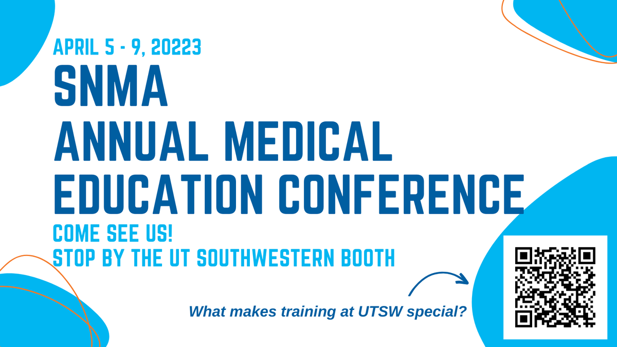 UTSWedu's tweet photo. Curious about what it's like to train at #UTSW? Come see us at the @SNMA Annual Medical Education Conference in April! #utswstudents https://t.co/sjeTwuN9Fo