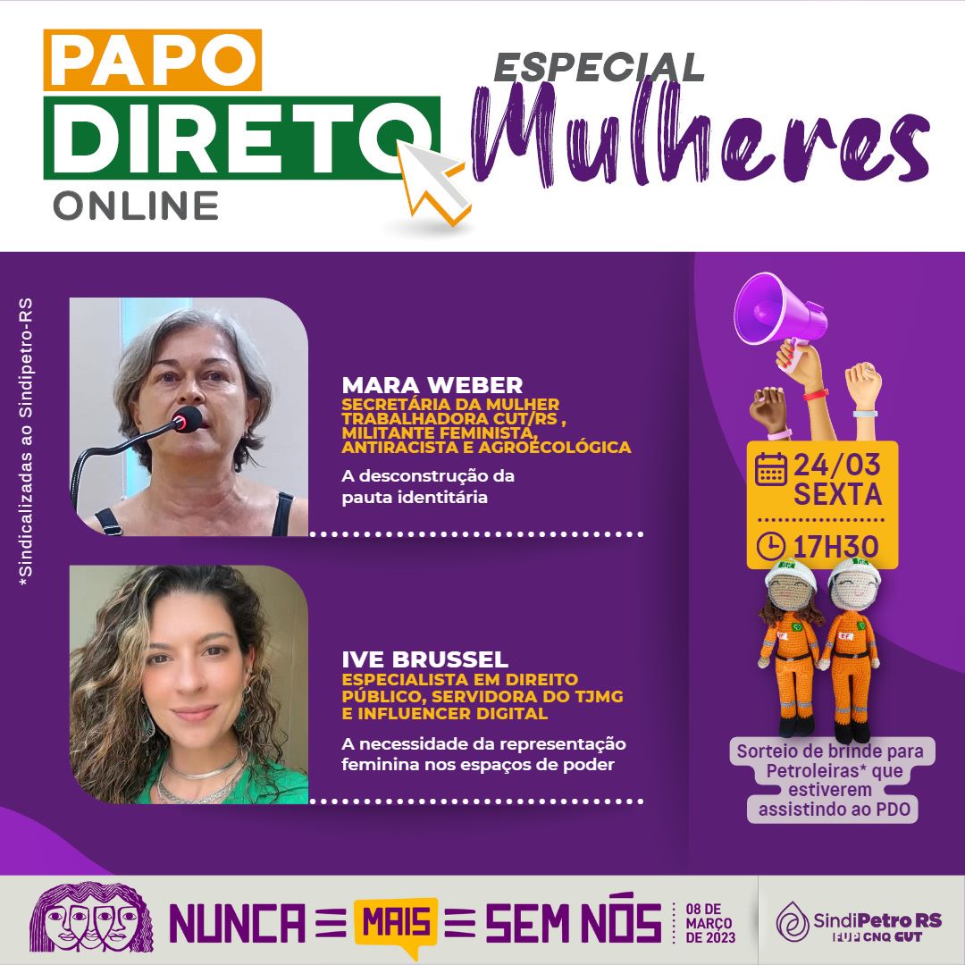 SindipetroR's tweet photo. Hoje tem Papo Direto Online Especial Mulheres

O programa começa com a participação da influenciadora digital Ive Brussel. Na sequência terá a participação da Secretária da Mulher Trabalhadora da CUT-RS, Mara Weber. https://t.co/hmnVWMbeev